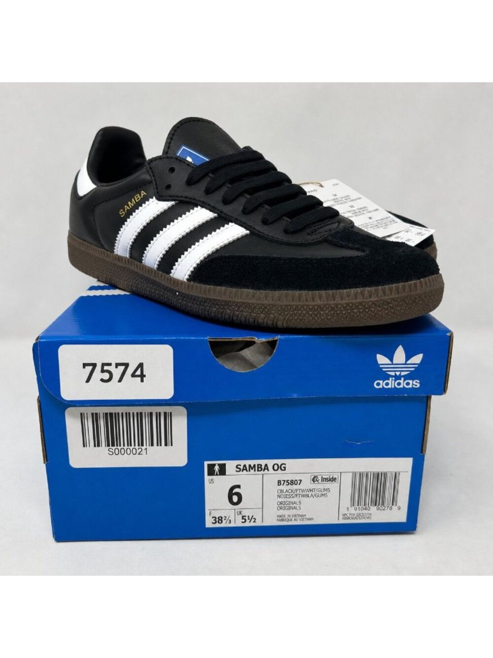 Adidas Samba OG B75807 Mens 6 Womens 7 Black White Gum Leather Sneakers - Picture 8 of 8